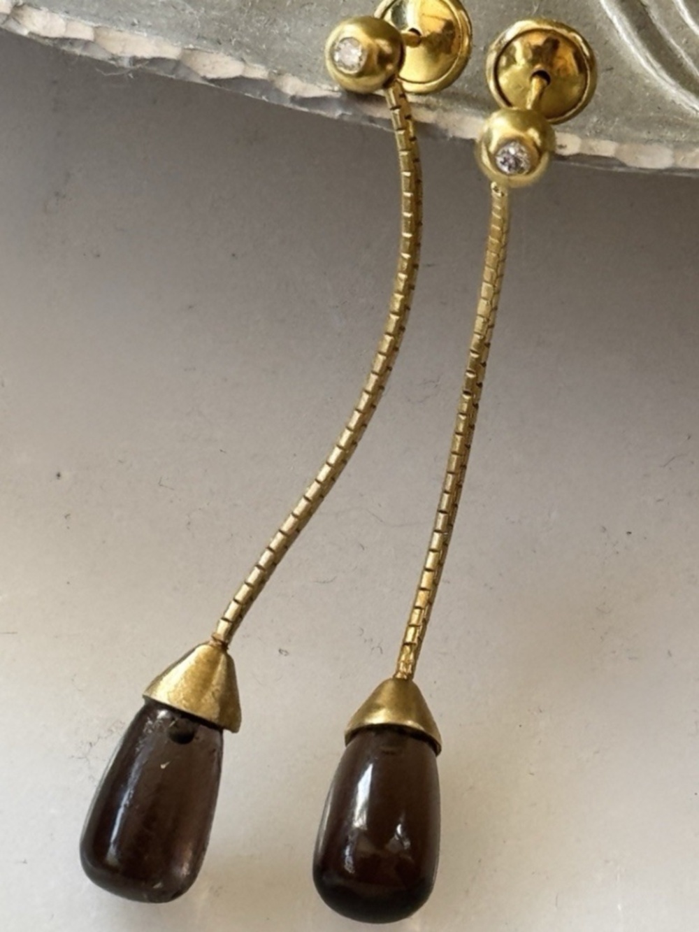 H. Stern Smoky Topaz Diamond 18k Yellow Gold Drop Earrings